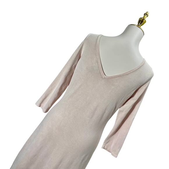 Lauren Ralph Lauren Light Pink Knit Bodycon Midi Dress 3/4 Sleeves V-neck Small - Picture 5 of 13